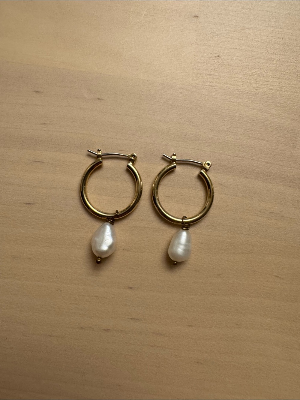 Gold Hoop Earrings with White Pearl Drop